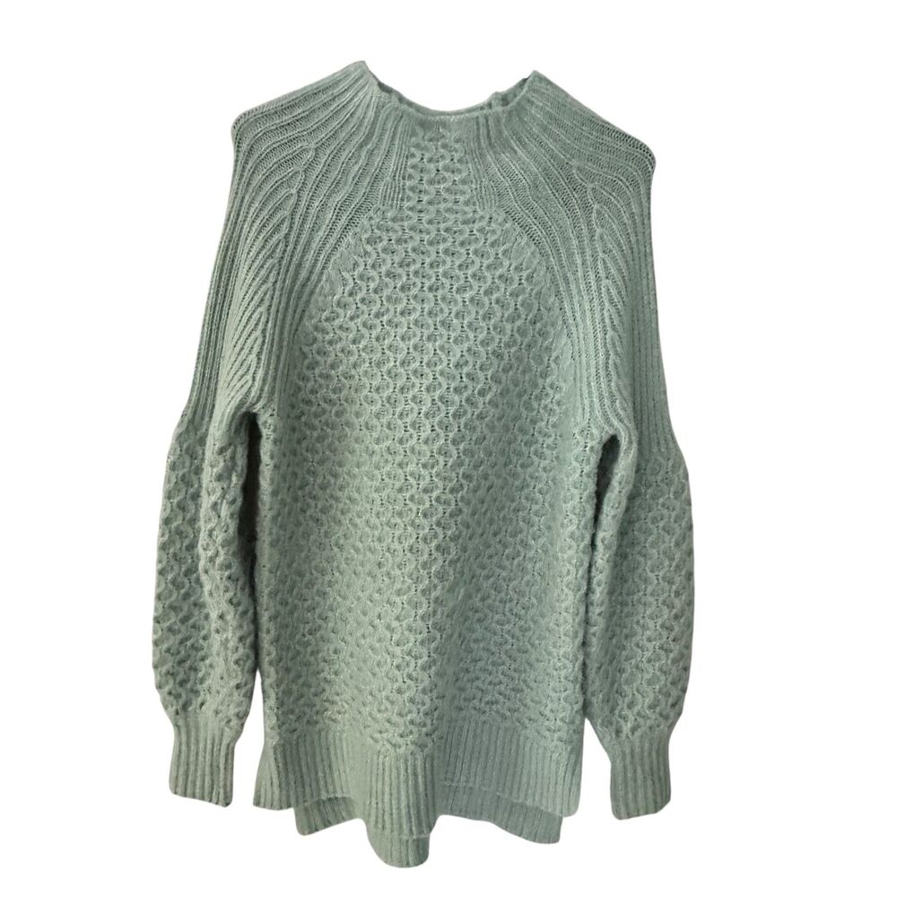 Anthropologie Seafoam Green Waffleknit Soft Mockneck Acrylic Tunic Sweater XS‎